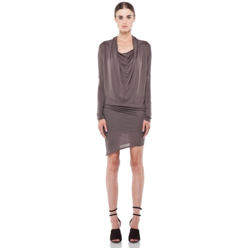 Helmut Lang Dolman Long Sleeve Jersey Bodycon Dress Color Mudstone Size S NWT